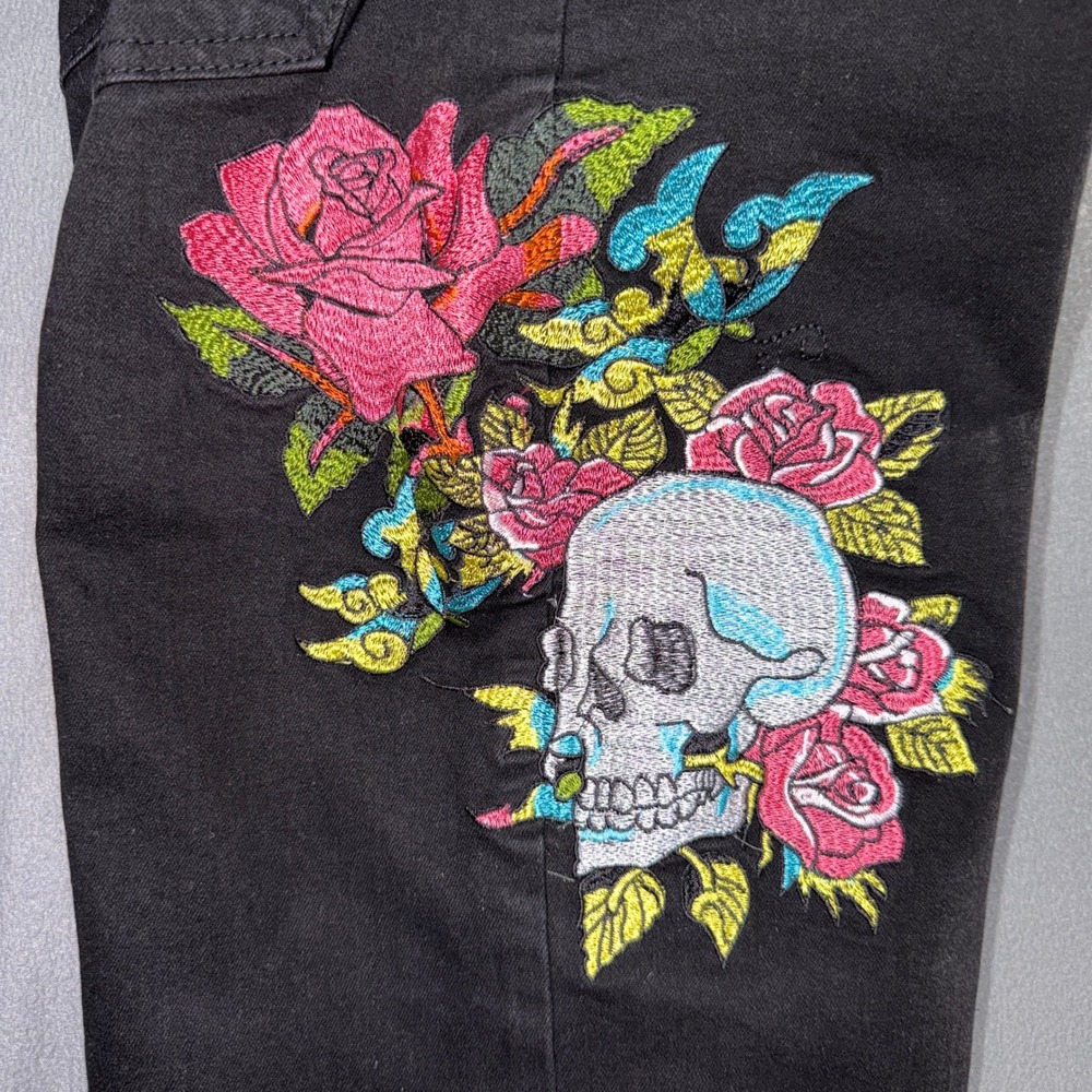SKY Womens 11 Skull Rose Wide‎ Leg Goth Rocker Edgy Skater Grunge Y2K 90s Street - Picture 8 of 16